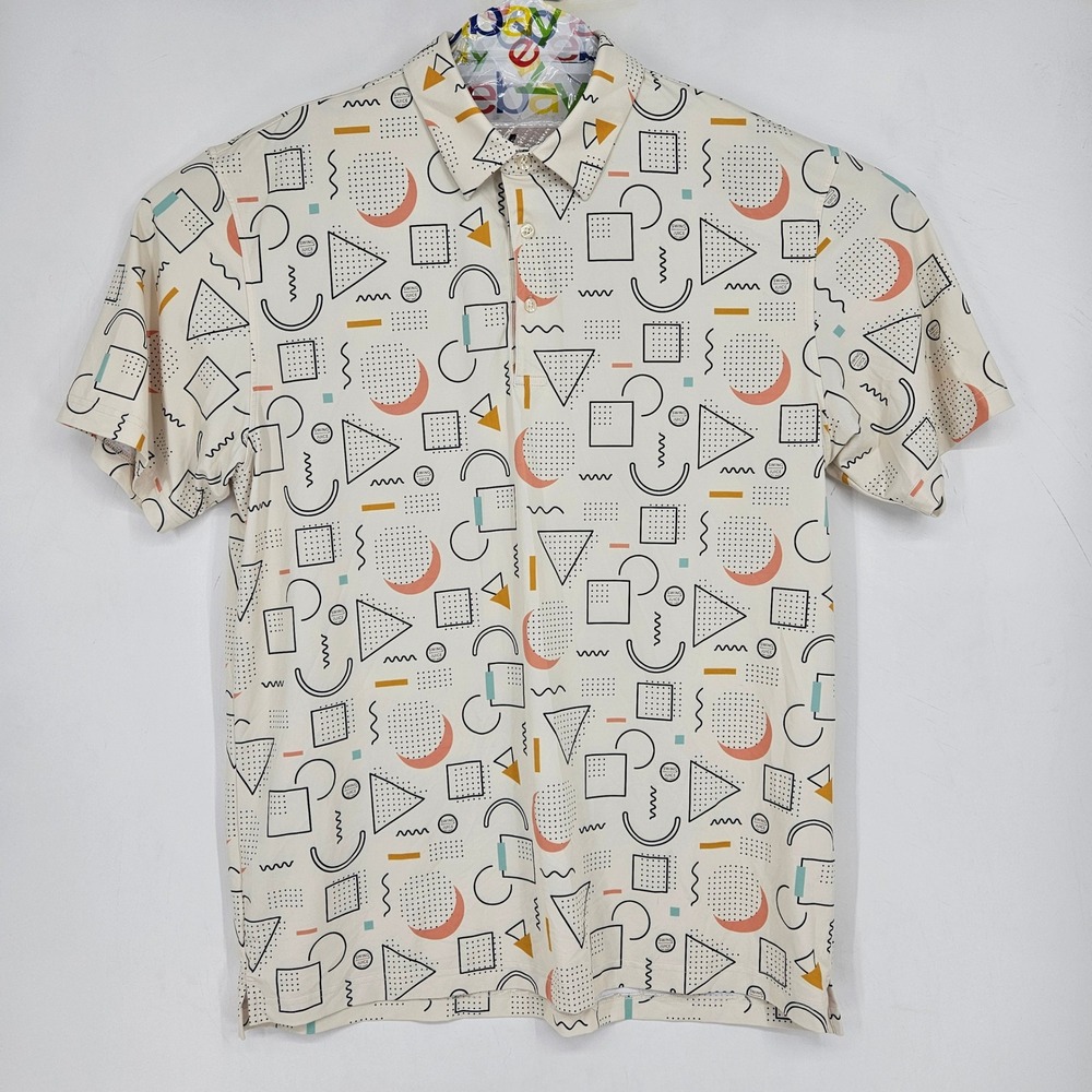 Swing Juice Polo Shirt Mens XL Geometric Golf Performance Short Sleeve Ivory